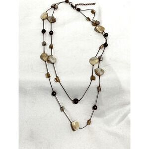Multilayer Copper Natural Stone Pearl shell Beaded Classy Chain Necklace Boho